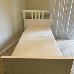 Hemnes White Stain Twin Bed Frame With Two Twin Size Mattresses 