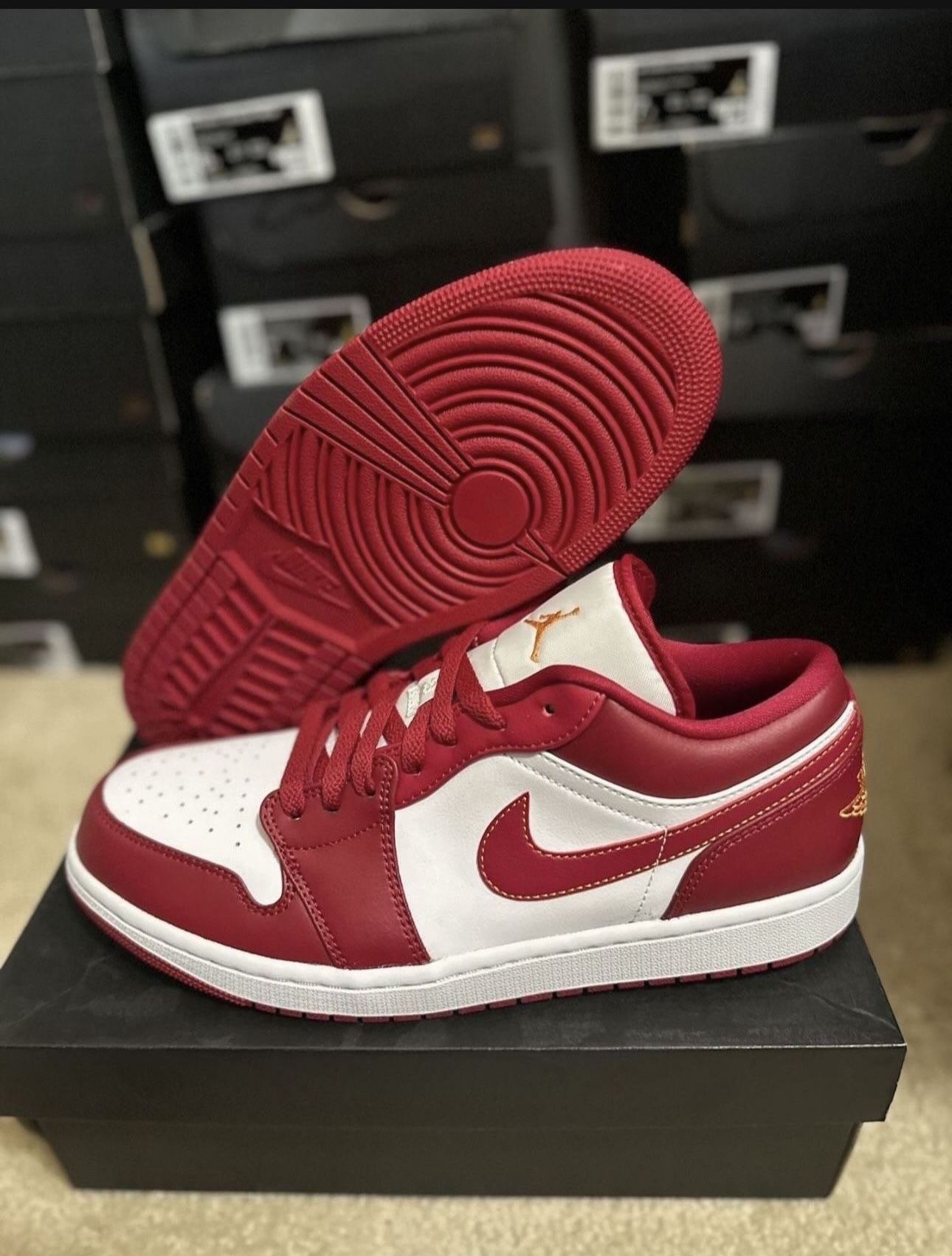 Nike Air Jordan 1 Low Sneakers Mens Red White 553558-607 Size 10.5 Brand New
