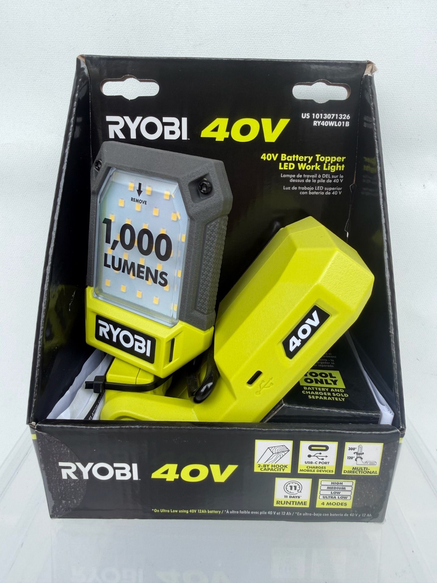 RYOBI 40V Cordless Battery Topper LED Work Light (Tool Only)