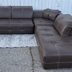 Natuzzi Italia Brown Top Grain Leather Sectional Couch Sofa L Shape 