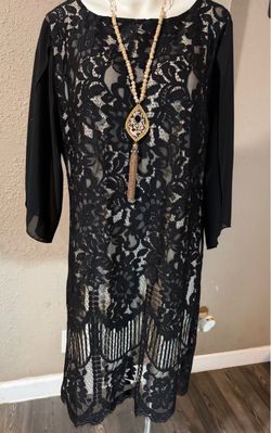 Black Lace Overlay Shift Dress
