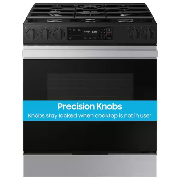 Samsung Bespoke 30 in. 6.0 cu. ft. 5 Burner Smart Slide-In Gas Range with Precision Knobs in Stainless Steel