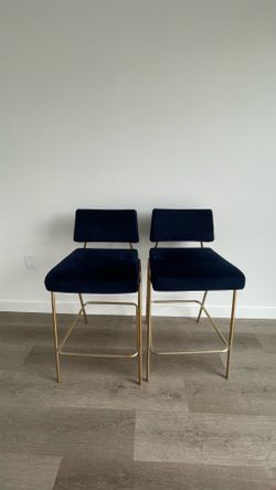 West Elm Blue Velvet Wire Frame Counter Stools