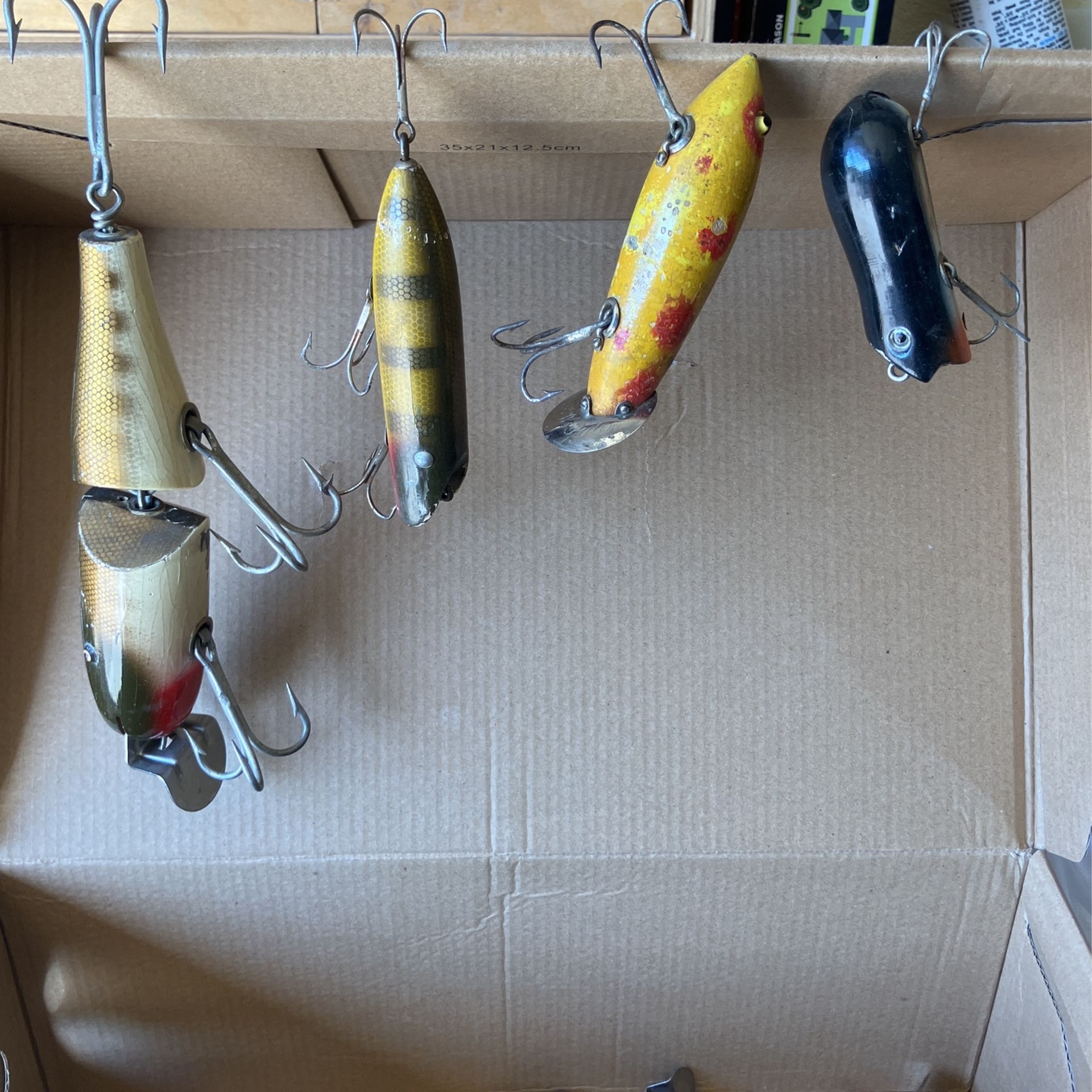 1950's Wooden Fishing Lures 13ea - Heddon And Others