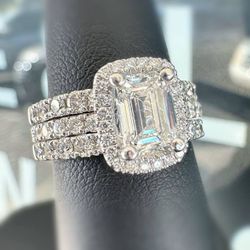 GIA Diamond 14k white gold 2.5CTW Natural Diamond engagement ring Emerald & Round cut sz 6.75