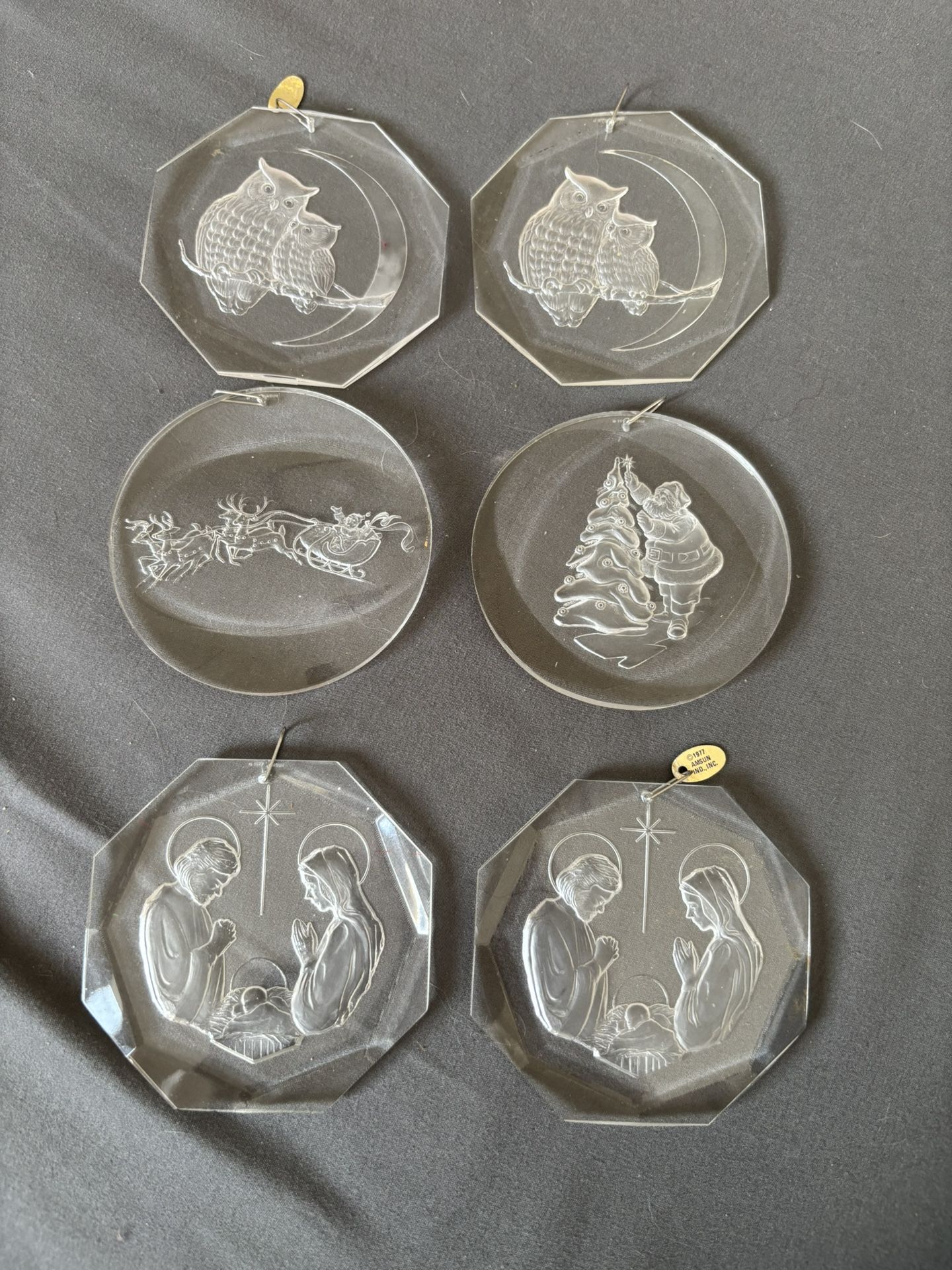 Vintage 1977 Amsun Ind set of 6 Christmas Ornaments