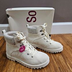 New SO Muscovy Girls Cream Sparkle Faux Suede Lace Up Ankle Boots Size 3