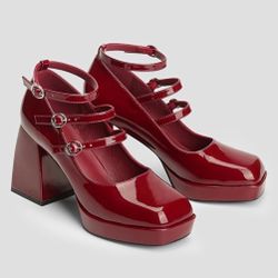 CIDER Chunky Heeled Mary Jane Shoes in burgundy Shoe Size 38 (US Size: 7.5 - 8)