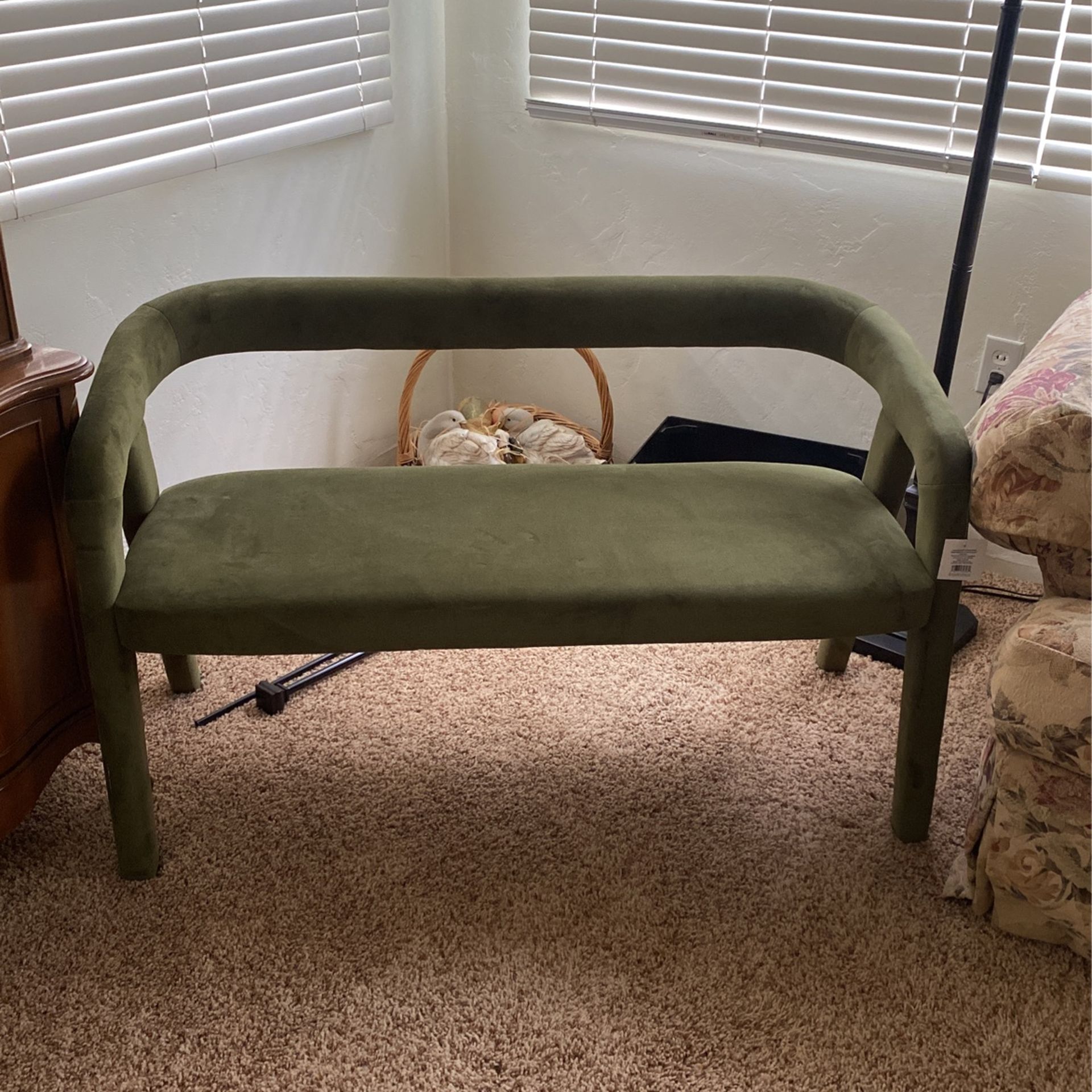Threshold Lana Curved Back Upholstered Dining Bench Olive Green Velvet