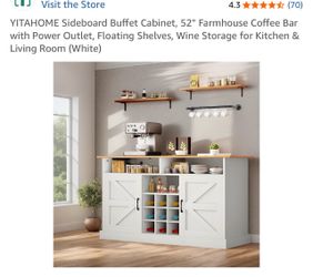 Coffee Bar Buffet Cabinet w/ Outlet and Shelves