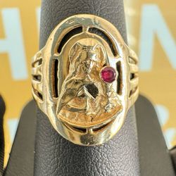 14k yellow gold religion Santa Maria ruby ring