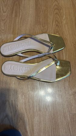 J.Crew New Capri Metallic Leather Thong Sandals Gold Square Toe Size 10