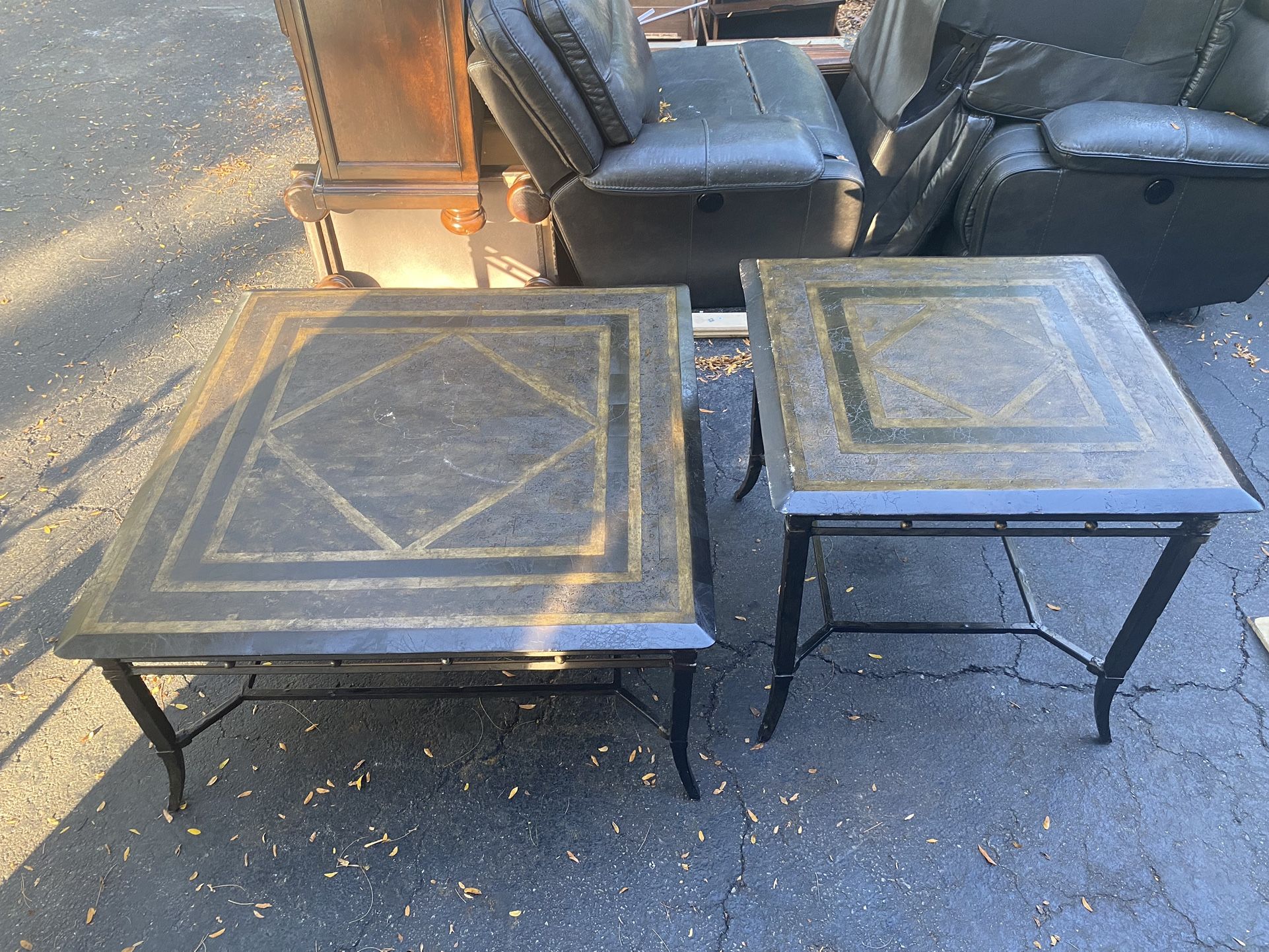 Stone Top Square Table Cocktail Coffee Table Set