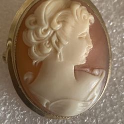 Genuine 14k Vintage Set , Cameo Pendant / Brooch , Stick Pin & Earrings 