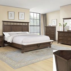 Bedroom set 4 pc Queen size Brown finish, New Especial price