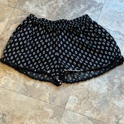 Joey B Girls Medium Black White Fringe Elastic Waist Rayon Shorts W/Pockets