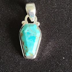 Blue Turquoise Coffin Pendant 925