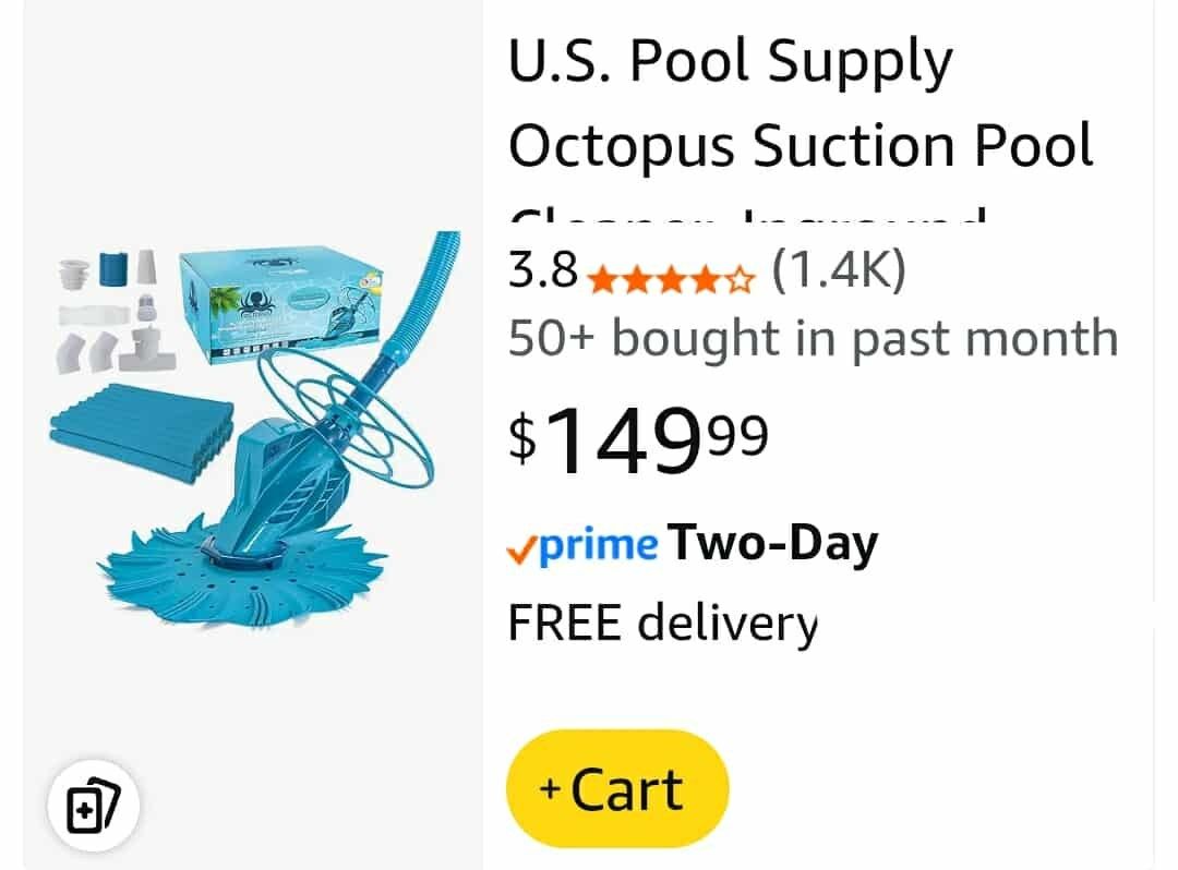 U.S. Pool Supply Octopus Suction Pool Cleaner, Inground Automatic Pool Vacuum Cleaner with Hose - Swimming Sweeper Vac Cleaning Suction-Side Cleaners