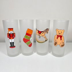 Lot of 4 Dartington Frosted Christmas Drinking Glasses 7" France 