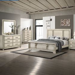 Beautiful Queen Size Rustic White Bedroom Set New 