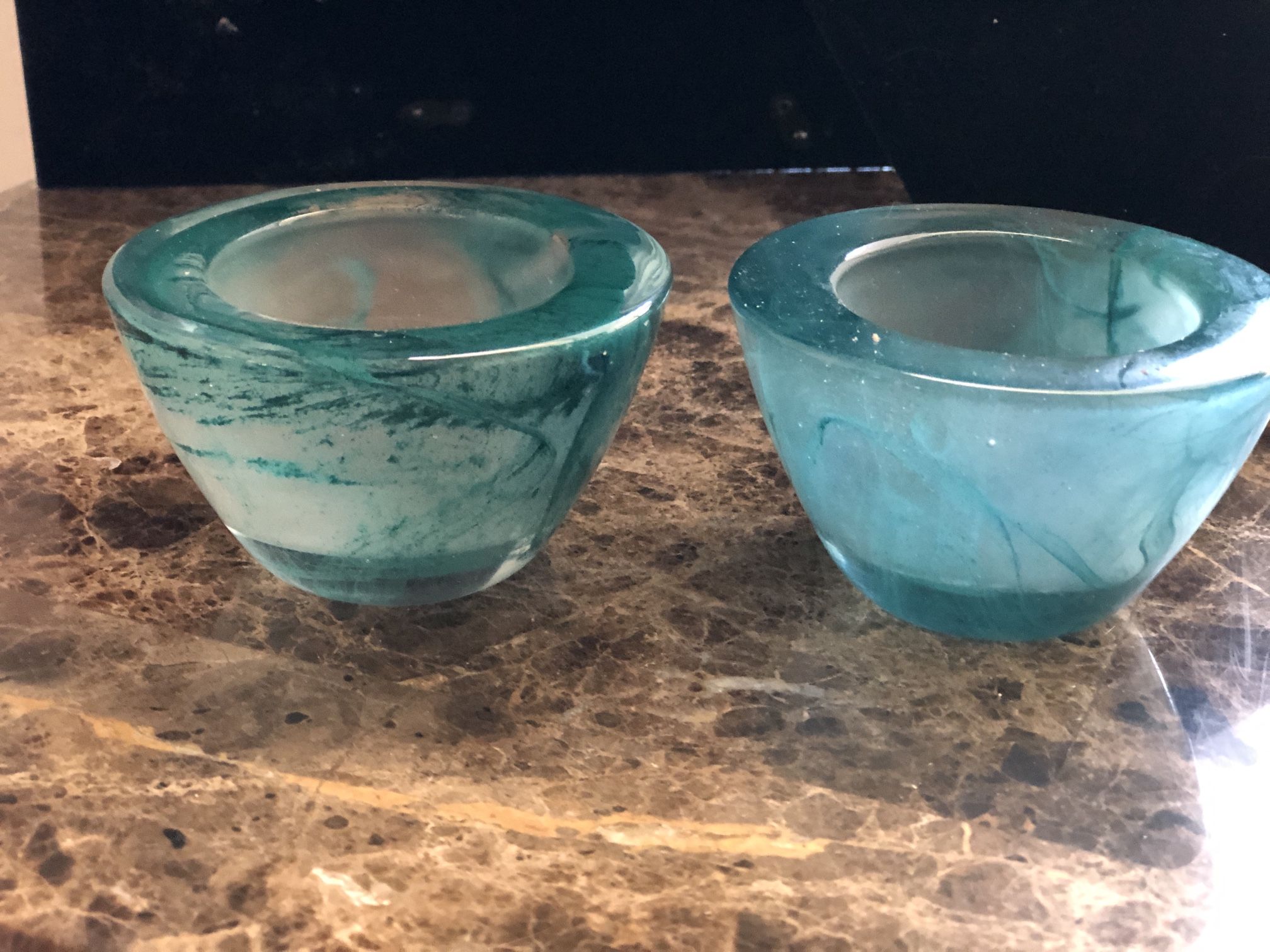 Beautiful Aqua and Clear Glass Tealight Holders