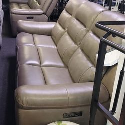 May Sale! Mason Leather Power Reclining Sofas w/ Power Headrests – Set of 2
