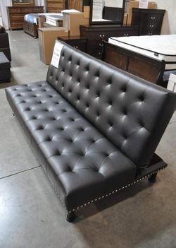 Brand New Black Leather Tufted Sofa Bed With Nail Head Trim