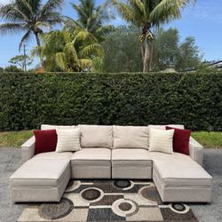 Beige 6 Piece Sectional Sofa w/ Storage Space (Delivery Available)