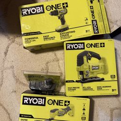 Three new tools and package one with a battery plus new battery and package