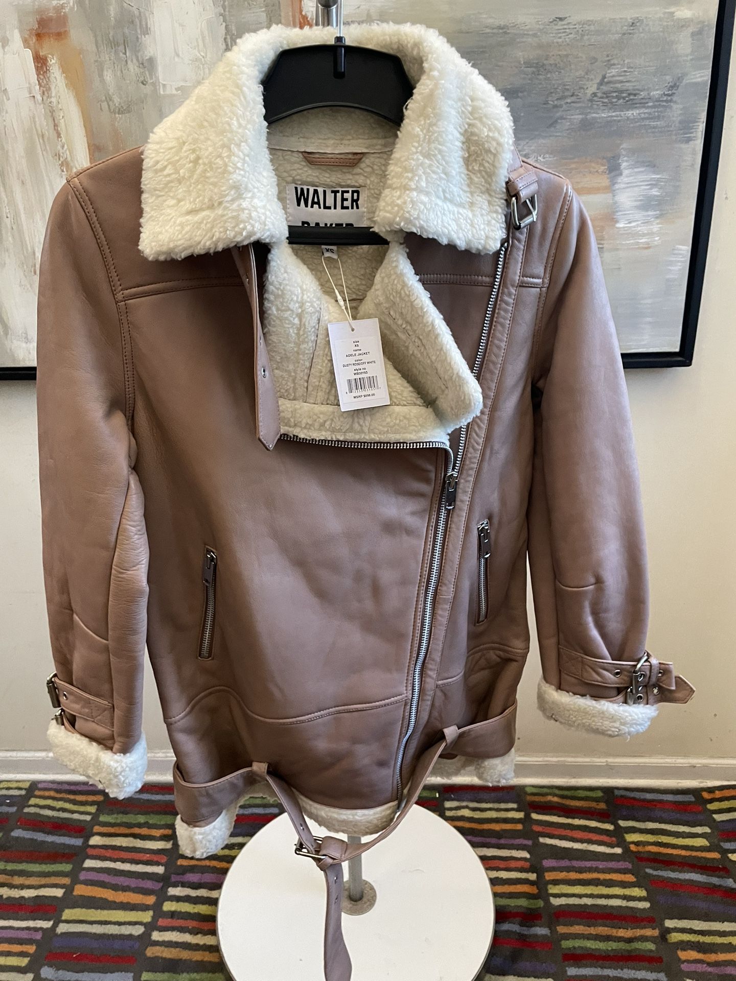 Walter Baker Lamb Leather Jacket Adele Faux Shearling Lined Women’s Coat Dusty Pink -XS