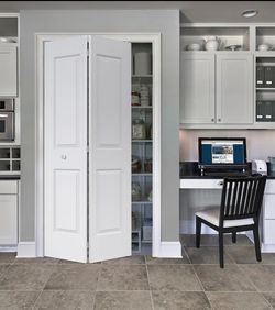 Woodgrain 36-in × 80-in Modern White 2-panel Smooth Hollow core Prefinished Molded composite Carrara Bifold Closet Doors