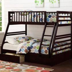 Brand New Box Twin Full Bunk Bed With UnderDrawer Storage