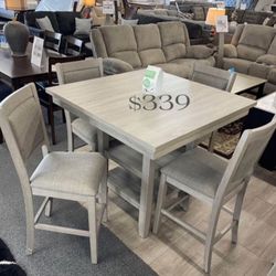 $339 No Tax 5-Pc Light Gray Counter Height Set