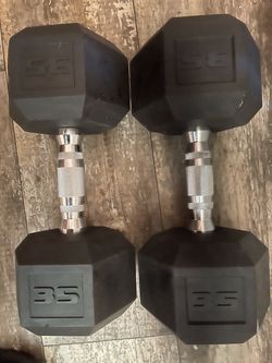 35 lb Rubber Hex Dumbbells Pair