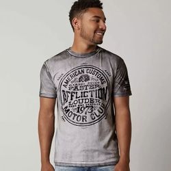 AFFLICTION Mens Grey Black Skull American Customs Motor Club Skater Graphic Tee