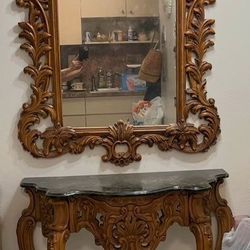 Gold Ornate Mirror With Matching Table