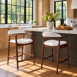 Walnut & White Counter Stools – Set of 4