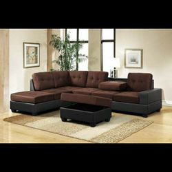Heights Chocolate/Black Reversible Sectional with Storage Ottoman

