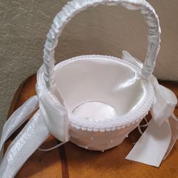 White Satin Flower Girl Basket