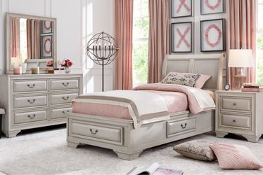 Complete Bedroom Furniture Set – Bed, Dresser, Nightstand & Mirror