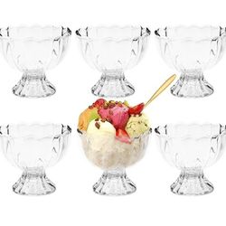 6PCs Set Small Cute Footed Tulip Glass Dessert Bowls, Ice Cream Dessert Bowls for Dessert, Sundae, Ice Cream, Fruit, Salad, Snack, Cocktail, Condiment