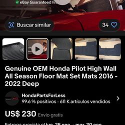 Genuine OEM Honda Pilot High Wall All Season Floor Mat Set Mats 2016 - 2022 Deep