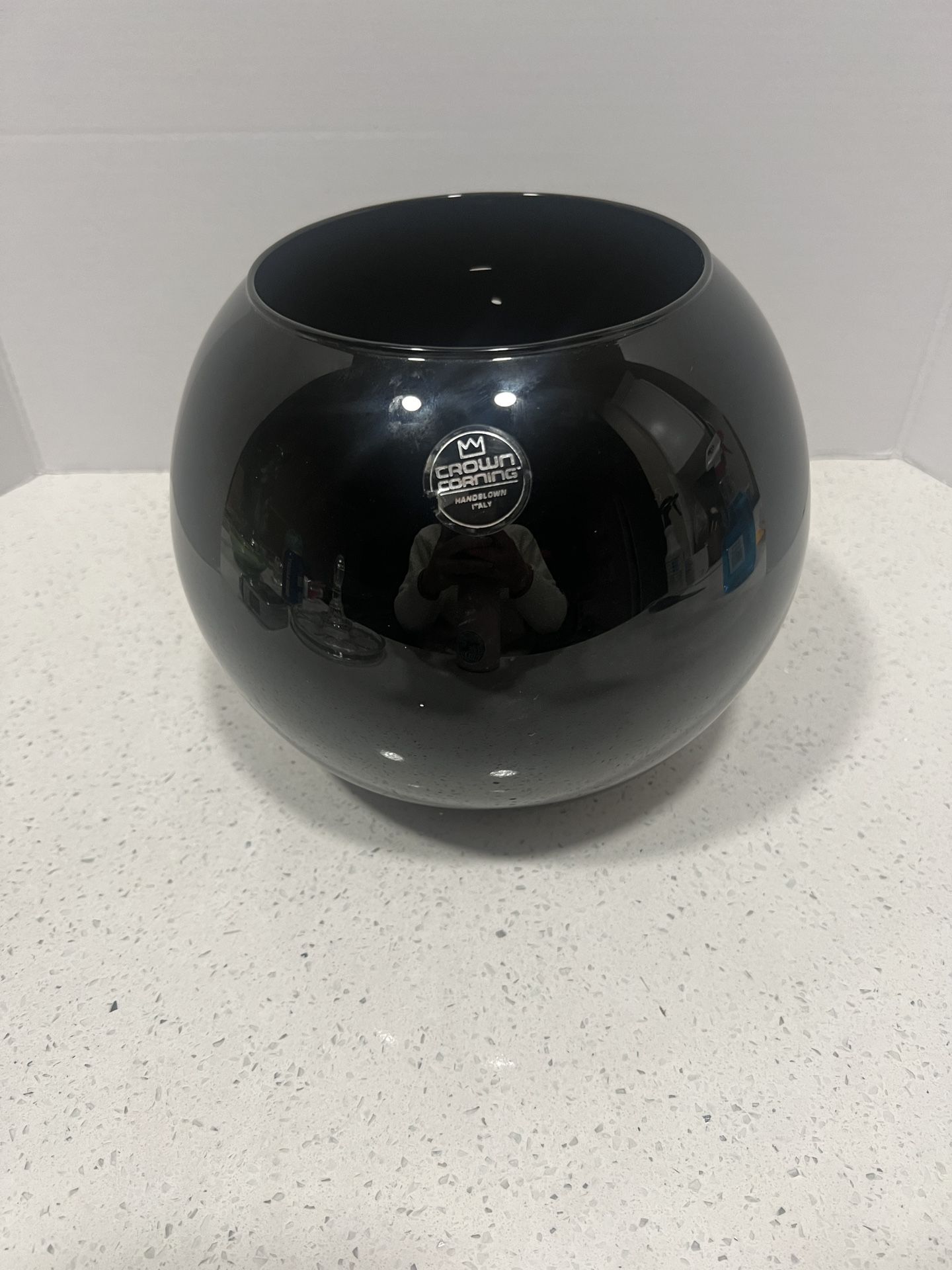 Vintage Antique Crown, Corning Hand Blown Black Glass Made In Italy