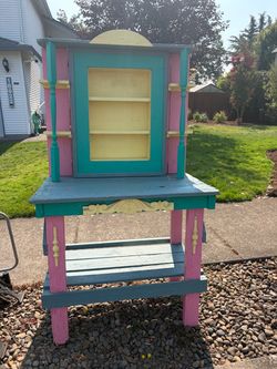 Colorful Garden Workbench - yard art