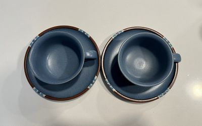 Set of 2 Dansk Cups and Saucers Mesa Blue Pattern Japan