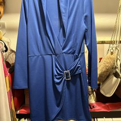 Deep V Neck Long Sleeve Tie Belt Ruched Formal Wrap Mini Dress