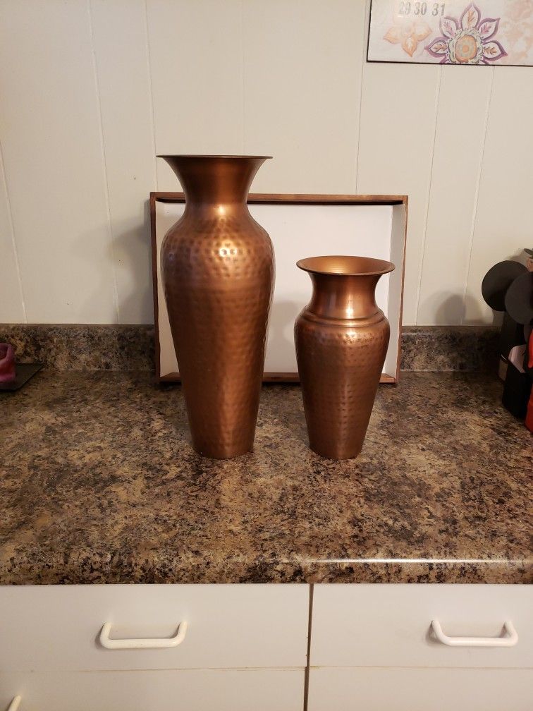 Elegant Expressions Hammered Copper Vases, Lot Of 2