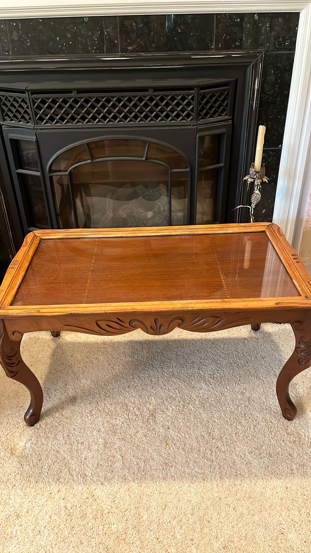 Antique Mahogany Table With Glass Top 