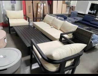 Assembled New 4-Piece Outdoor Metal Steel Sofa Set Patio Furniture Conversation Set