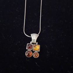Sterling Silver Necklace with Sterling Silver Charm with Amber 